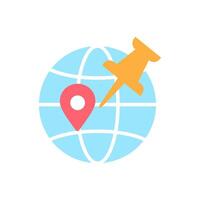 icon Global positioning pin on world map, suitable for travel, navigation, technology, GPSthemed designs, web content, or locationbased businesses. isolated white background editable, eps 10. vector