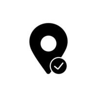 A black and white image of a location marker with a tick vector