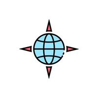 global compass icon in flat color outline style vector