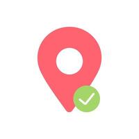 icon location pin and checkmark can be used for travel guides, navigation apps, icons, or websites related to confirmation.Isolated white background editable vector