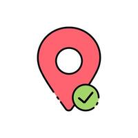 A location marker with a tick and a green check mark vector