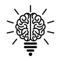Creative idea flat line icon. Brain in lightbulb illustration. smart black icon. vector