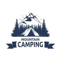 Logo Design of Camping Camp Tent in Blue Mountain View with Pine Trees in Forest vector