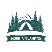 Logo Design of Camping Camp Tent in Green Mountain View with Pine Trees in Forest vector