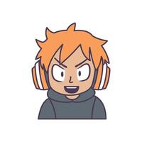 Cute Gamer Boy Cartoon Character Wearing Headset with Abger Expression vector