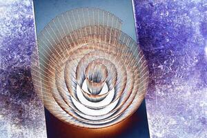Abstract spiral structure with purple, violet and brown tones, dynamic composition, vibrant textures, modern design, colorful geometric futuristic pattern, creative inspiration, and visual art. photo