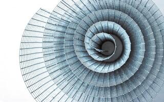 Abstract spiral metal coiled wire mesh with grid pattern, geometric symmetry, modern minimal design for industrial construction, diy, architectural concepts. Isolated on white background. Copy space photo