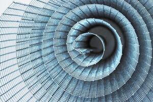 Abstract spiral metal coiled wire mesh with grid pattern, geometric symmetry, modern minimal design for industrial construction, diy, architectural concepts. Isolated on white background. Copy space photo