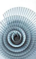 Abstract spiral metal coiled wire mesh with grid pattern, geometric symmetry, modern minimal design for industrial construction, diy, architectural concepts. Isolated on white background. Copy space photo