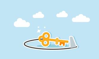 Cutting around a key with a saw, illustration of a business solution threatened to be irrelevant and unusable vector