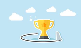Cutting around a trophy with a saw, illustration of the status as a leading company threatened to shift vector