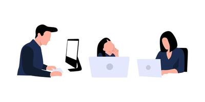 collection of illustrations of people working on a computer or laptop vector