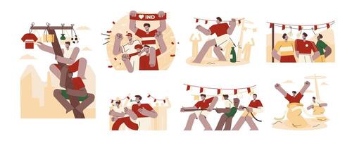 Set of Flat Illustrations for Indonesia Independence Day With Various Traditional Games vector