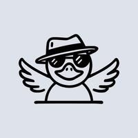 Duck with hat line icon. Cool duck logo vector