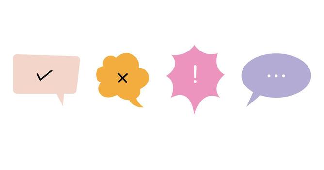 Set of speech bubbles with accept, cross symbol, feedback, warning vector