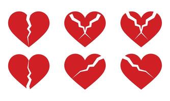 Red broken heart icon or divorce flat icon. Silhouette of broken heart. vector