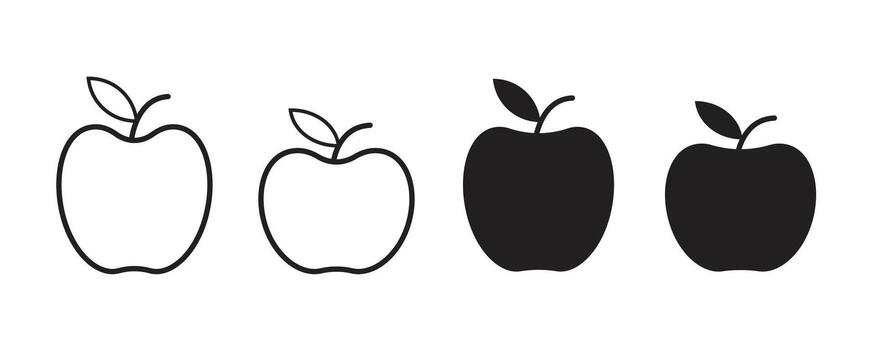 Three stylized apple icons. Simple apple icon and one outlined in black. Editable and scalable. vector