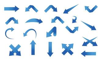 Collection of diverse blue arrows. A set of various blue directional arrows on a plain white background. vector