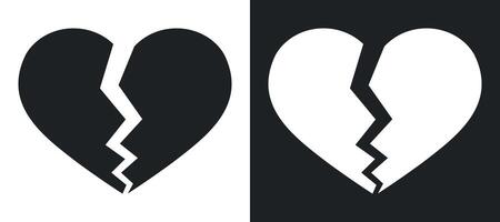 Broken heart icon or divorce flat icon. Simple black and white icon of a broken heart. vector