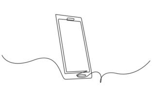 Mobile phone touch screen gadget modern technology design one sketch outline drawing vector