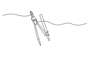 One continuous line art of compass stationery tool vector
