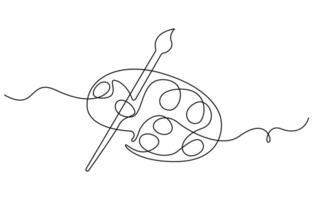 Palette and paint brush continuous one line drawing vector