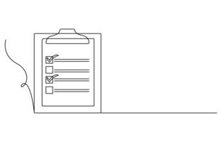 Clipboard with checklist and pen in one continuous line drawing vector