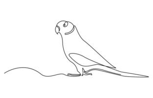 Continuous one line drawing of cute parrot bird with long tail for logo identity vector