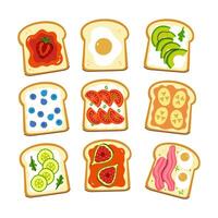 Set of different toasts with different fillings. graphics. vector