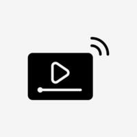 Icon Solid Black online streaming with wifi connectivity. Technology and system concept, Glyph style. vector