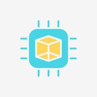 Flat Icon microchip processor gpu for rendering 3d design. Technology and system concept, Flat Colorful style. vector