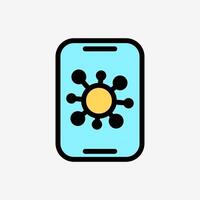 Icon Line Color Smartphone with virus. Technology and system concept, Outline Fill Color style. vector