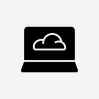 Icon Solid Black Cloud system and Laptop computer. Technology and system concept, Glyph style. vector