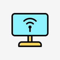 Icon Line Color Computer or Tv with wifi connectivity. Technology and system concept, Outline Fill Color style. vector