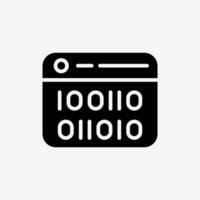 Icon Solid Black web window panel with Binary code. Technology and system concept, Glyph style. vector