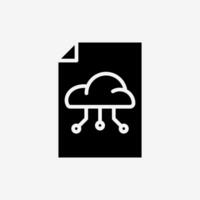 Icon Solid Black Paper file document with Cloud system. Technology and system concept, Glyph style. vector