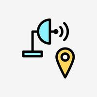Icon Line Color satellite and pin location gps. Technology and system concept, Outline Fill Color style. vector