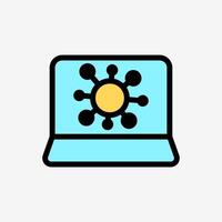 Icon Line Color Virus on computer or laptop. Technology and system concept, Outline Fill Color style. vector
