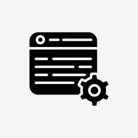 Icon Solid Black gear setting web browser. Technology and system concept, Glyph style. vector