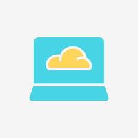 Flat Icon Cloud system and Laptop computer. Technology and system concept, Flat Colorful style. vector