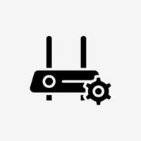 Icon Solid Black modem internet setting gear symbol. Technology and system concept, Glyph style. vector