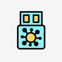 Icon Line Color Virus on USB flash drive. Technology and system concept, Outline Fill Color style. vector
