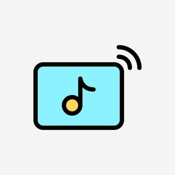 Icon Line Color online music with wifi connectivity. Technology and system concept, Outline Fill Color style. vector