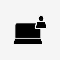 Icon Solid Black Laptop and user. Technology and system concept, Glyph style. vector