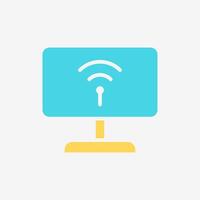 Flat Icon Computer or Tv with wifi connectivity. Technology and system concept, Flat Colorful style. vector