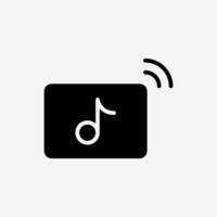 Icon Solid Black online music with wifi connectivity. Technology and system concept, Glyph style. vector