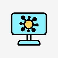 Icon Line Color Virus on computer or desktop. Technology and system concept, Outline Fill Color style. vector