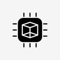 Icon Solid Black microchip processor gpu for rendering 3d design. Technology and system concept, Glyph style. vector