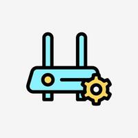 Icon Line Color modem internet setting gear symbol. Technology and system concept, Outline Fill Color style. vector