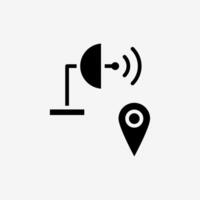 Icon Solid Black satellite and pin location gps. Technology and system concept, Glyph style. vector